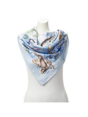 Hermes Scarf Light Blue Ivory Twill Silk